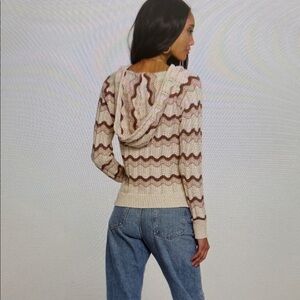 Heartloom Pointelle Knit Sweater Cream and Brown Patterned Sweater